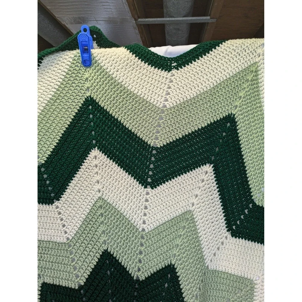Handmade Crochet 12 Point Star Blanket Throw Green Chevron Afghan Lap‎ Throw 84